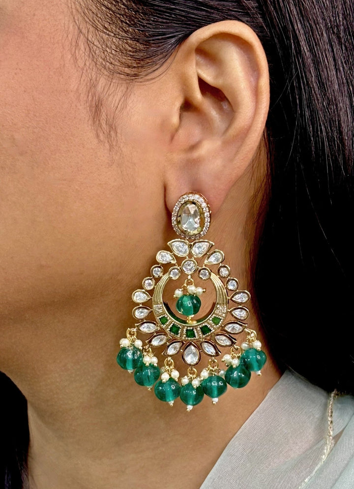 Naymee Green Kundan And Polki ChandbaaliFabilicious Fashion