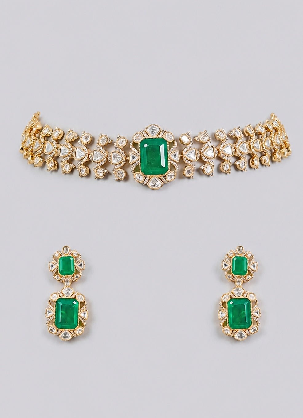 Zevar by Geeta Green Kundan Choker Necklace SetFabilicious Fashion