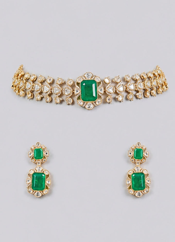 Zevar by Geeta Green Kundan Choker Necklace SetFabilicious Fashion
