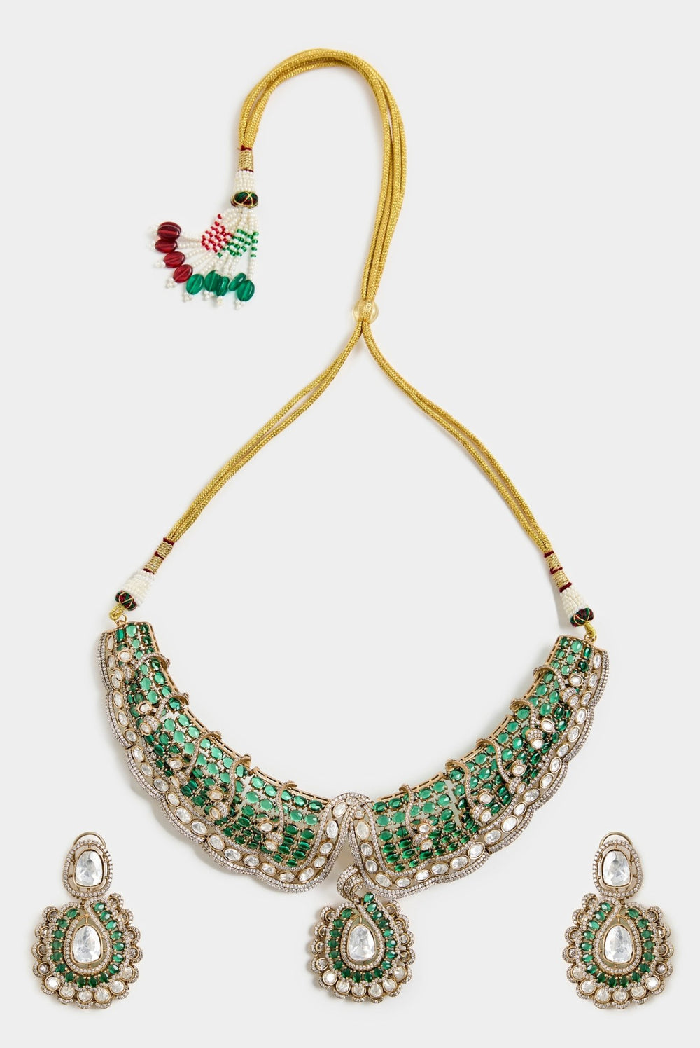 Green Kundan Choker Set With Earrings Vivinia By Vidhi Mehra - Fabilicious Fashion