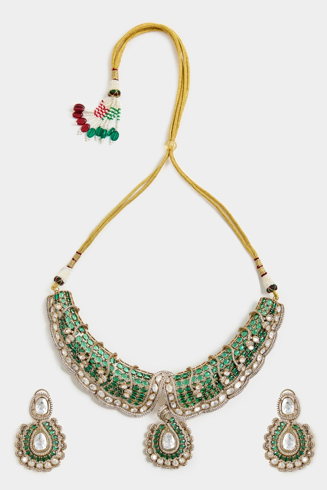 Green Kundan Choker Set With Earrings Vivinia By Vidhi Mehra - Fabilicious Fashion