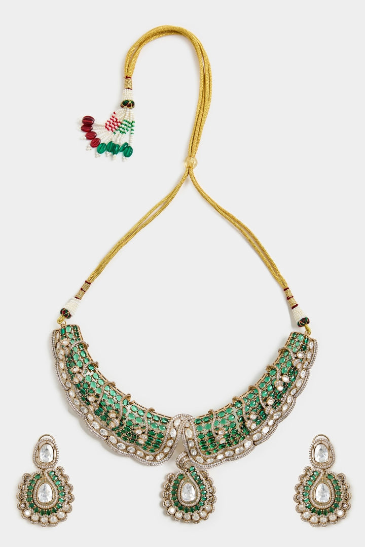Green Kundan Choker Set With Earrings Vivinia By Vidhi Mehra - Fabilicious Fashion
