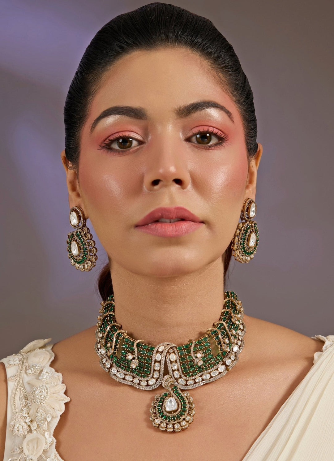 Green Kundan Choker Set With Earrings Vivinia By Vidhi Mehra - Fabilicious Fashion