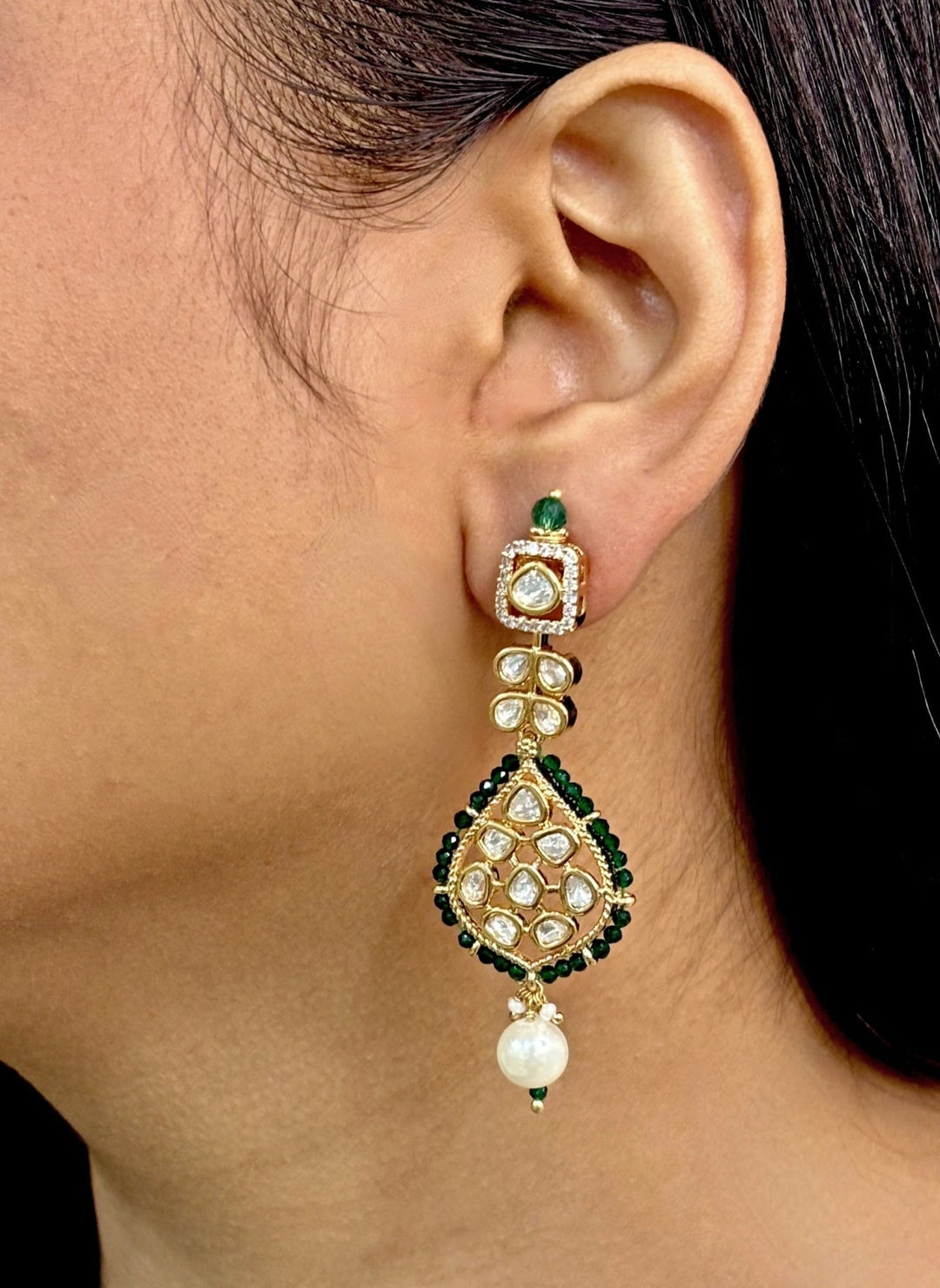Naymee Green Kundan Dangler EarringsFabilicious Fashion