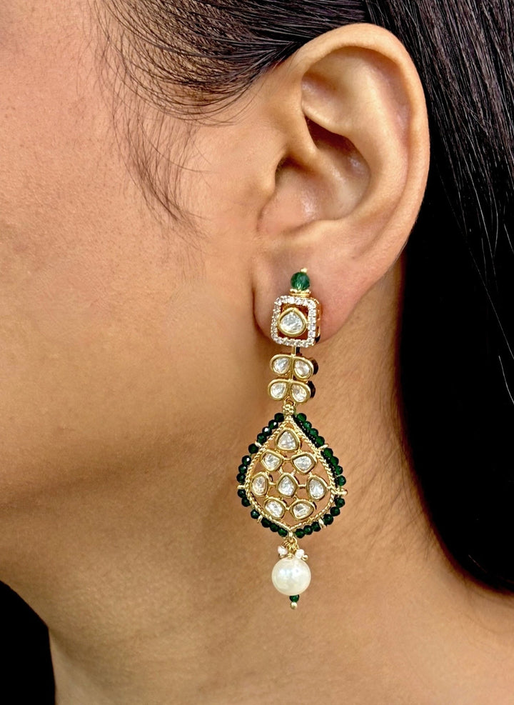 Naymee Green Kundan Dangler EarringsFabilicious Fashion