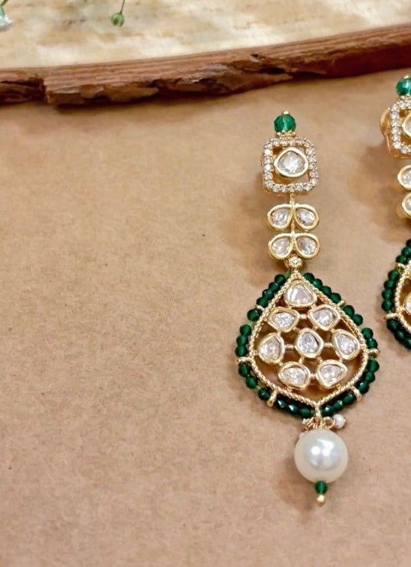 Naymee Green Kundan Dangler EarringsFabilicious Fashion