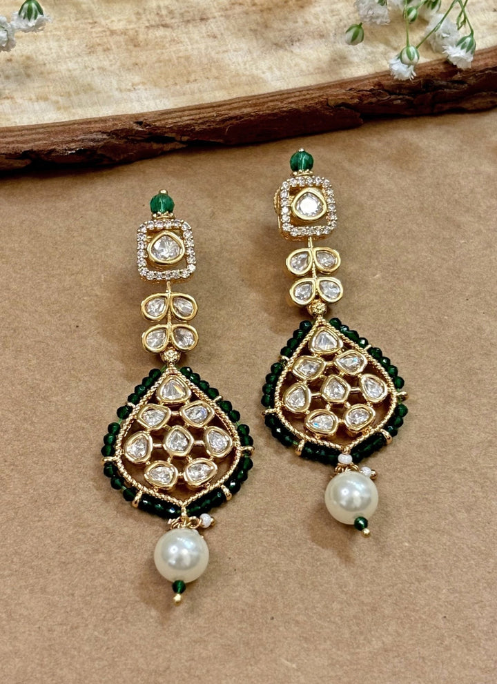 Naymee Green Kundan Dangler EarringsFabilicious Fashion