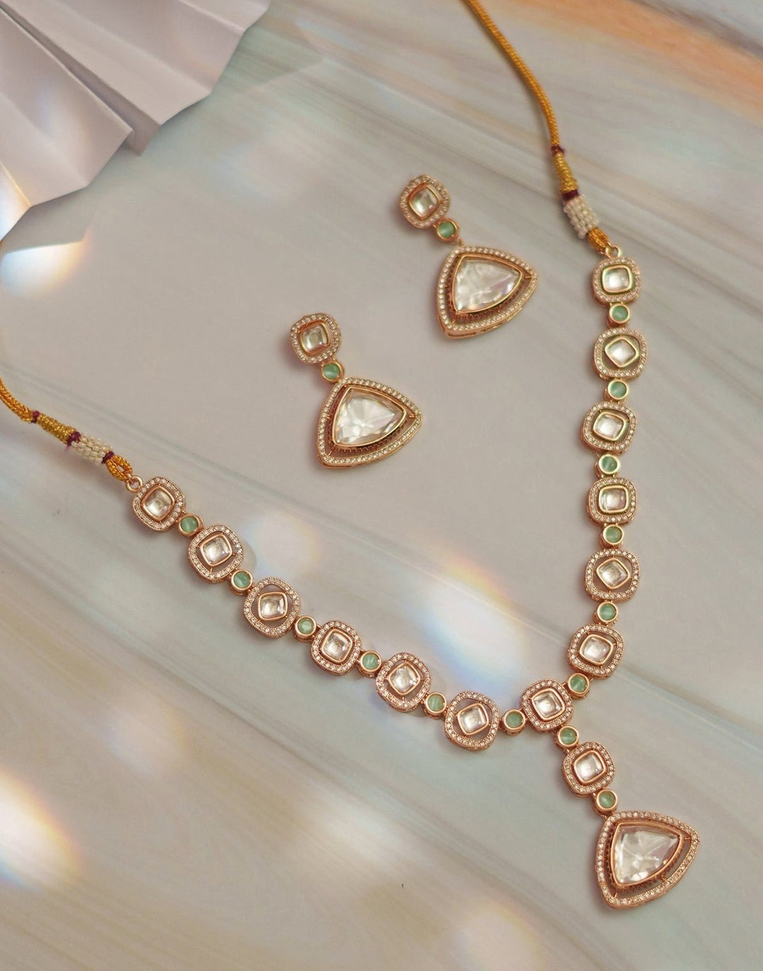 Green Kundan Gold Necklace Set Zevar By Geeta - Fabilicious Fashion