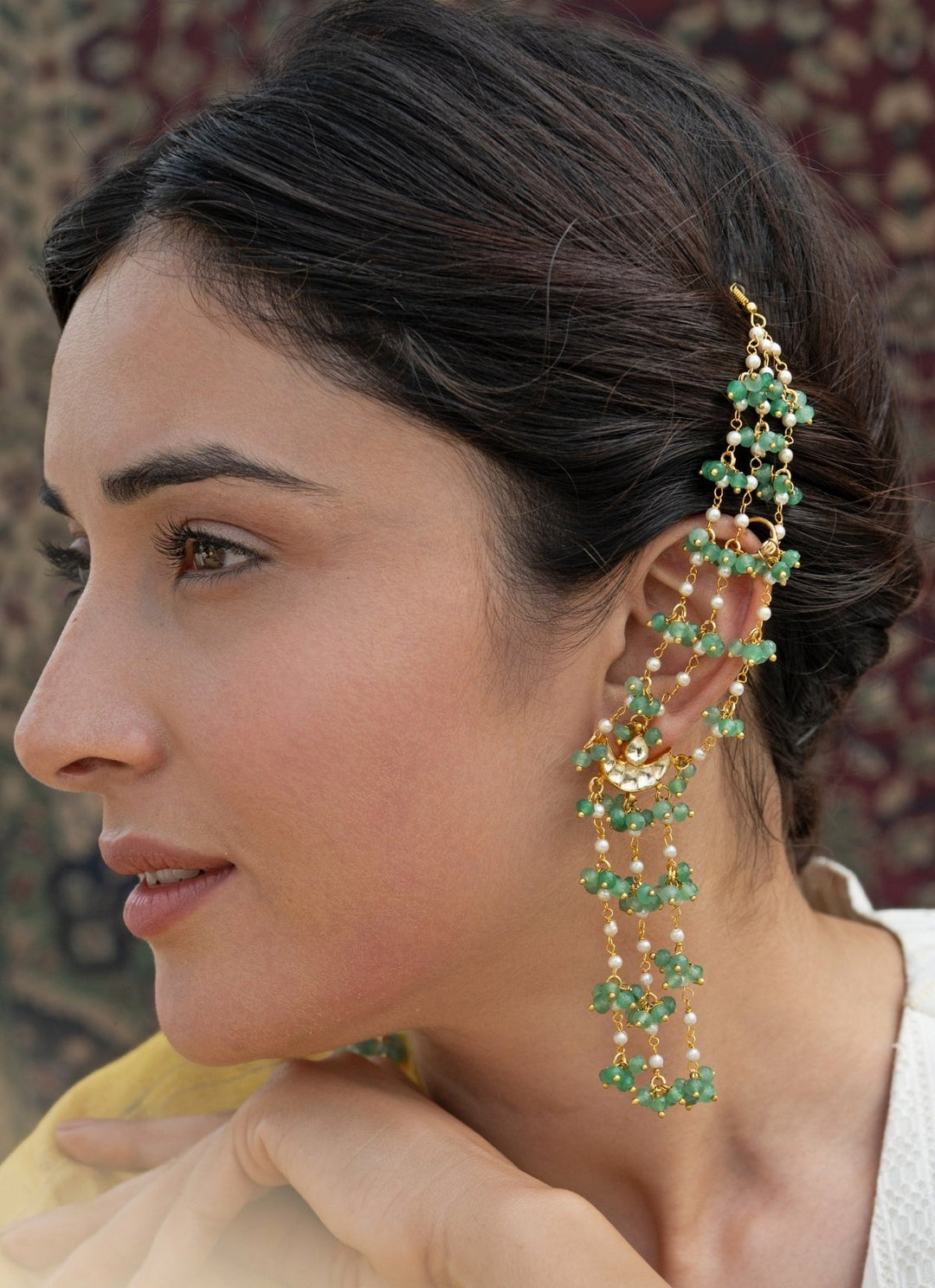 Do Taara Green Kundan Pearl Chain EarringsFabilicious Fashion