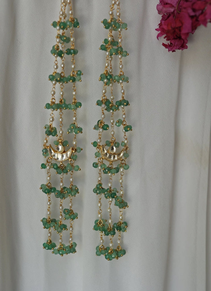 Do Taara Green Kundan Pearl Chain EarringsFabilicious Fashion