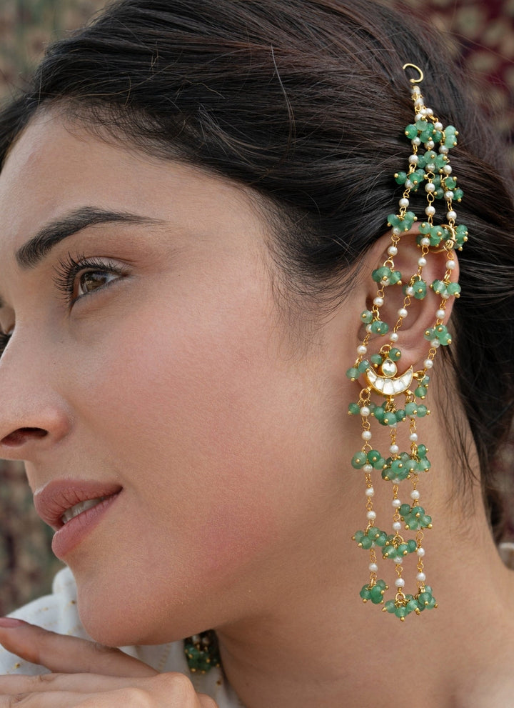 Do Taara Green Kundan Pearl Chain EarringsFabilicious Fashion