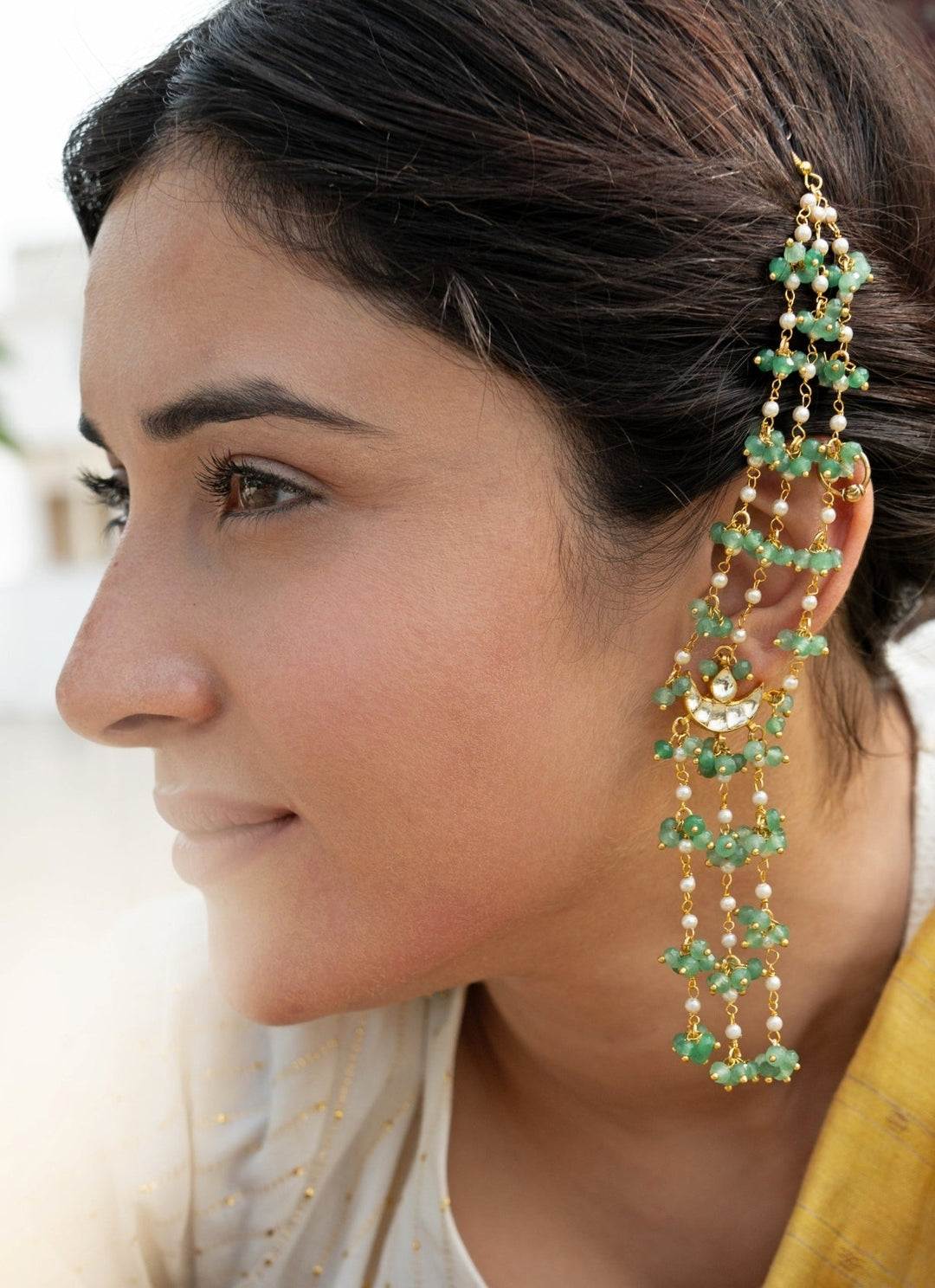 Do Taara Green Kundan Pearl Chain EarringsFabilicious Fashion