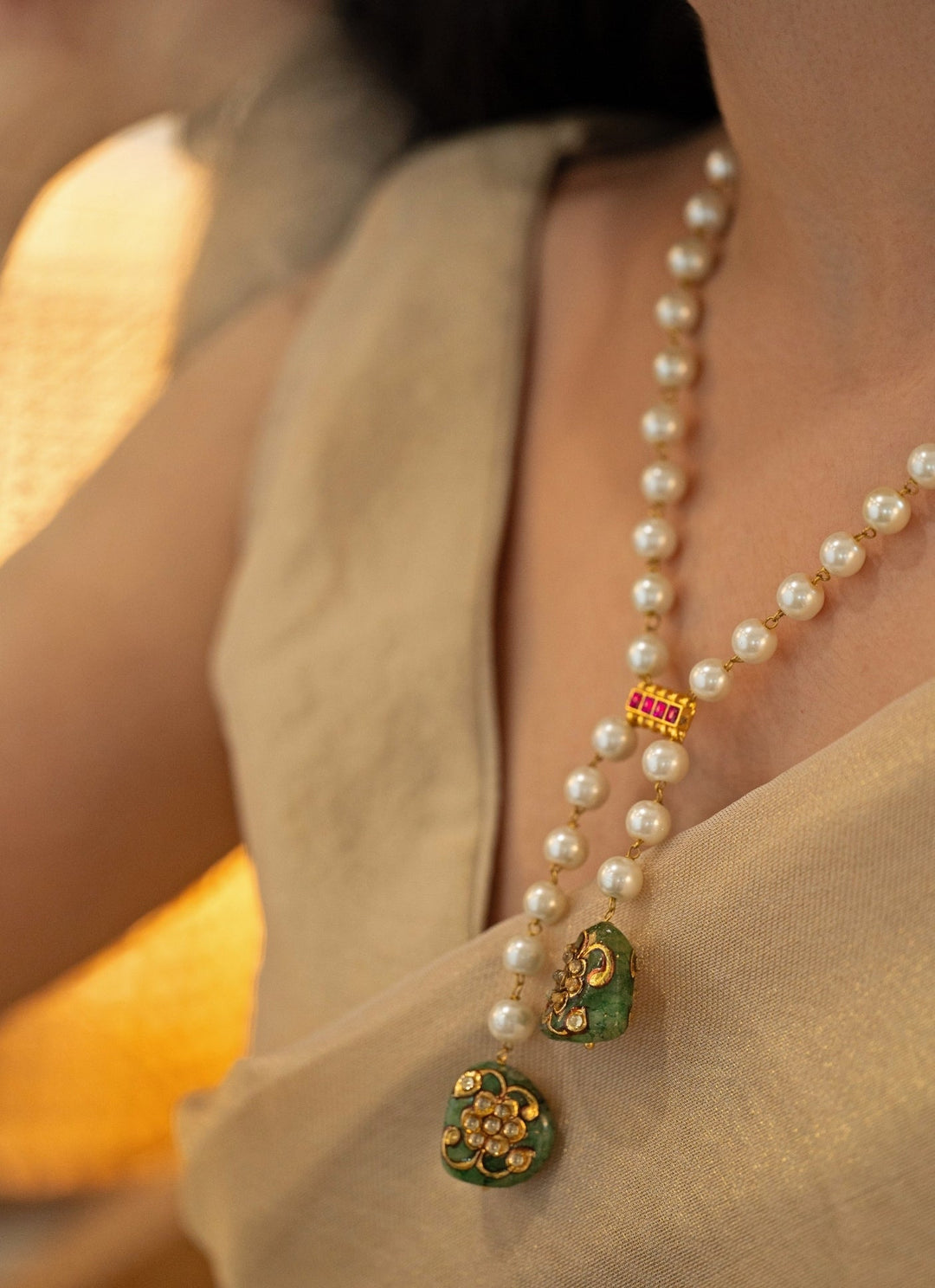 Do Taara Green Kundan &amp; Pearl NecklaceFabilicious Fashion