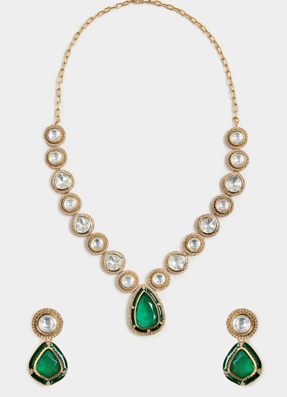 Green Kundan Pendant Necklace With Earrings Vivinia By Vidhi Mehra - Fabilicious Fashion