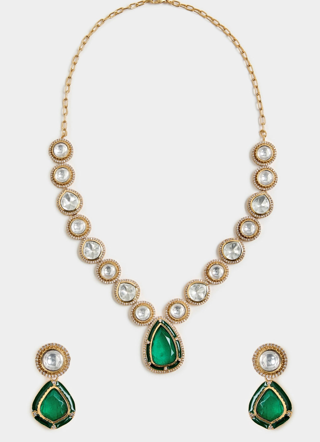 Green Kundan Pendant Necklace With Earrings Vivinia By Vidhi Mehra - Fabilicious Fashion