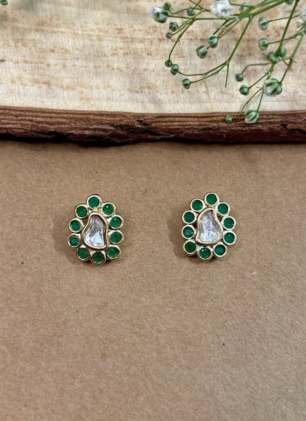 Naymee Green Kundan Stud EarringsFabilicious Fashion