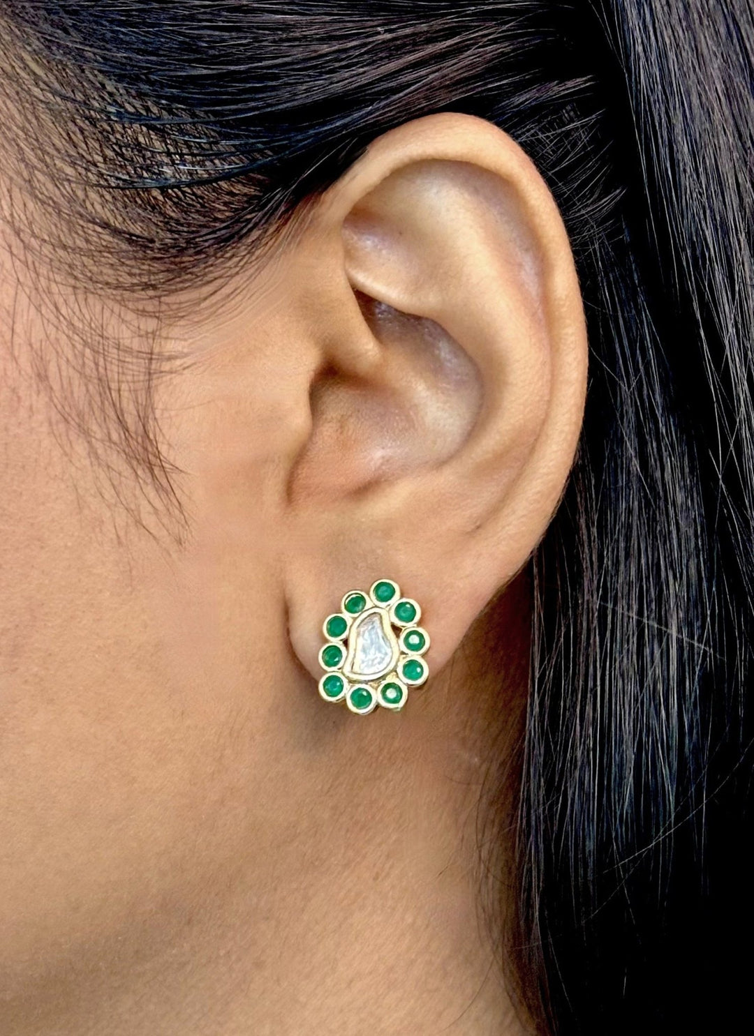 Naymee Green Kundan Stud EarringsFabilicious Fashion