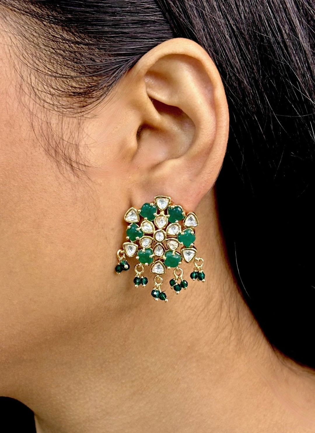 Naymee Green Kundan StudsFabilicious Fashion