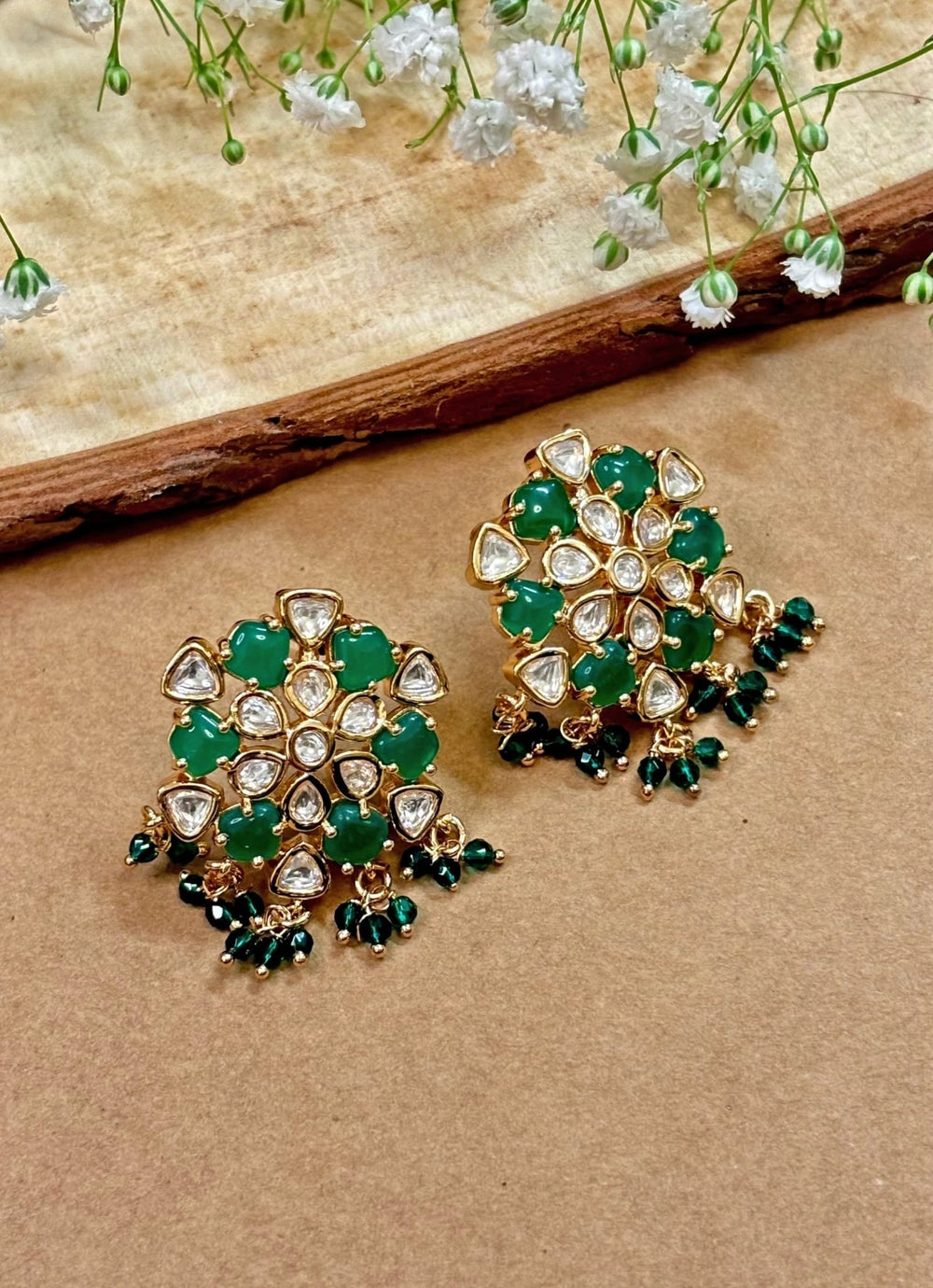 Naymee Green Kundan StudsFabilicious Fashion