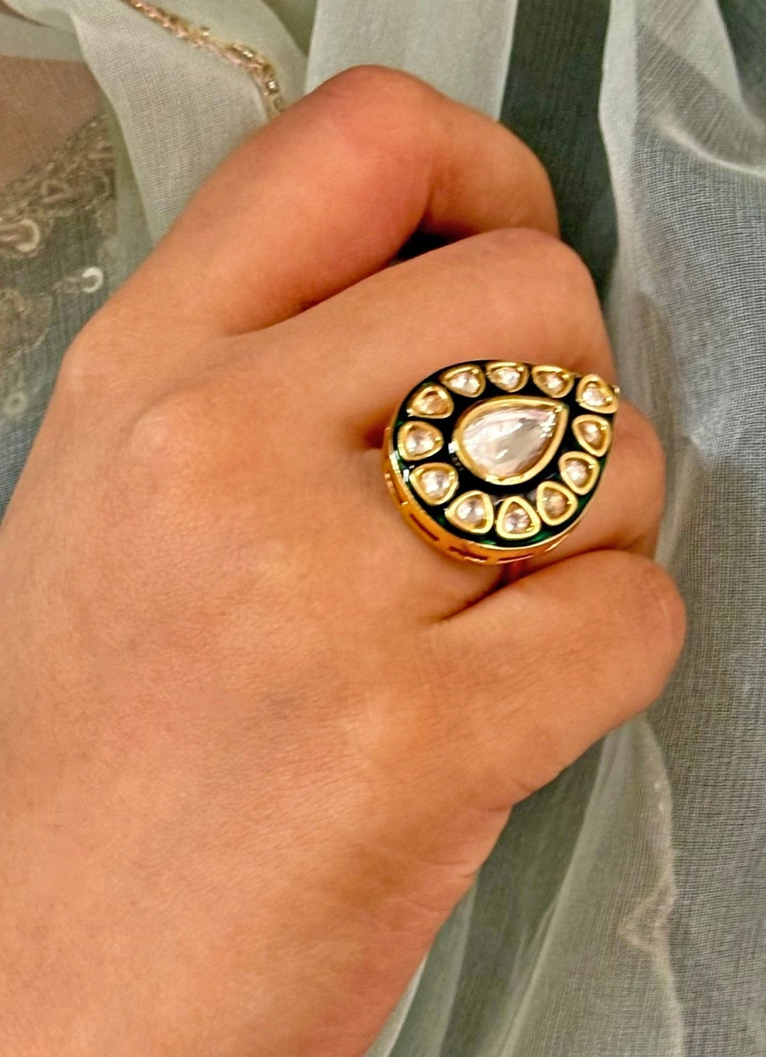 Naymee Green Kundan Teardrop RingFabilicious Fashion