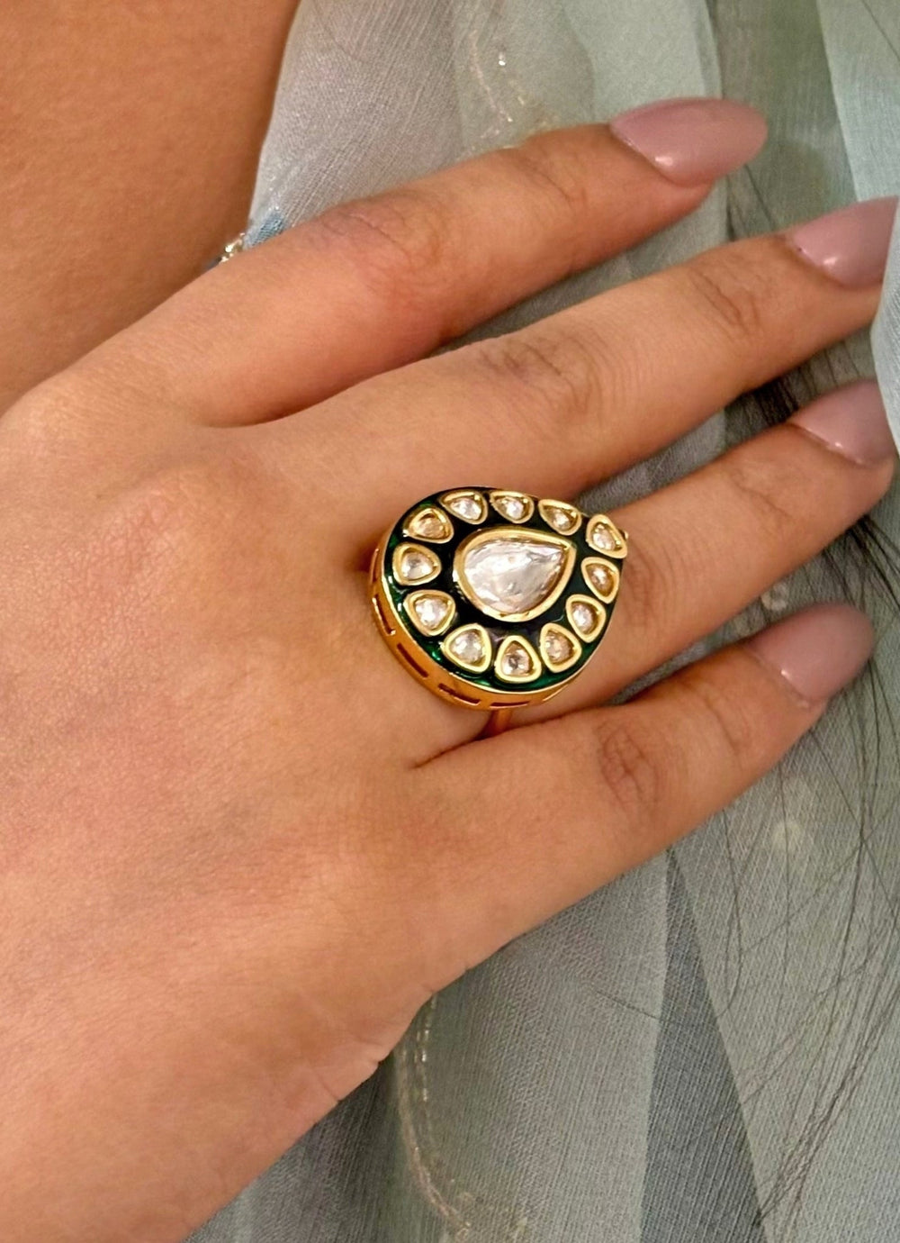 Naymee Green Kundan Teardrop RingFabilicious Fashion