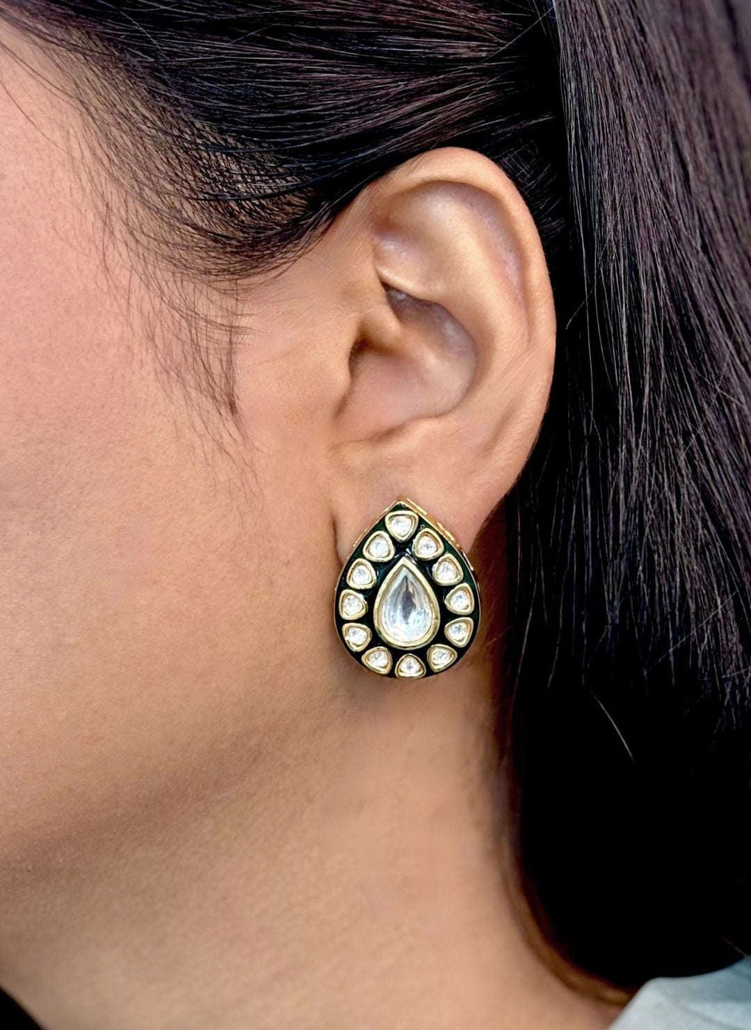 Naymee Green Kundan Teardrop StudFabilicious Fashion