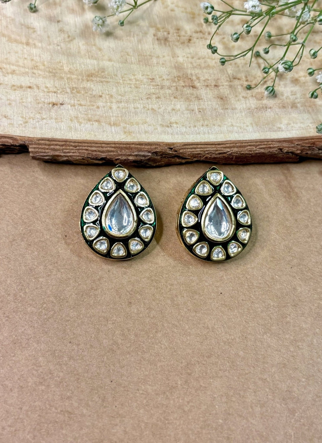 Naymee Green Kundan Teardrop StudFabilicious Fashion