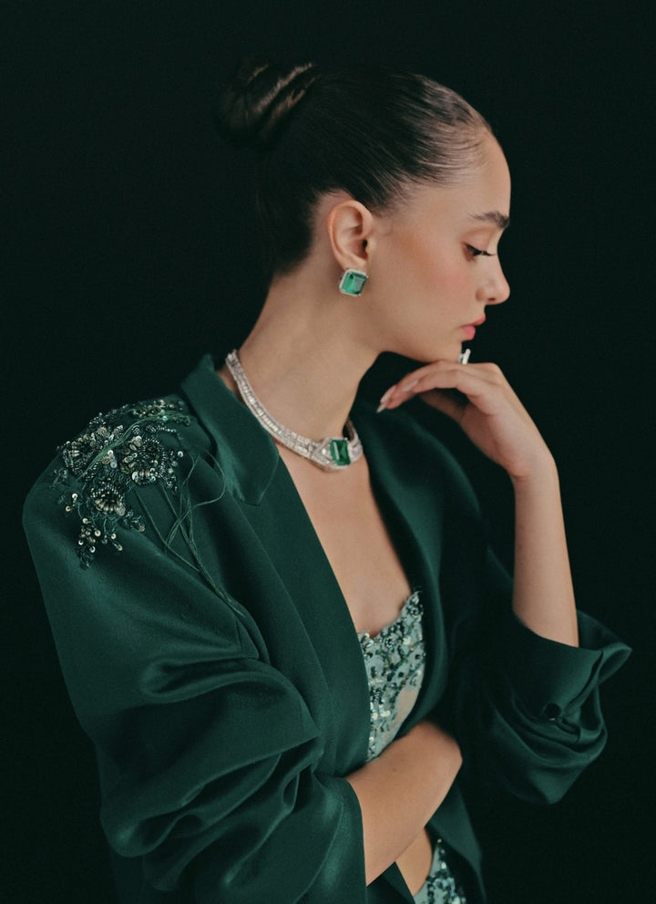 The Little Black Bow Green Lace Corset Pants Set With JacketFabilicious Fashion
