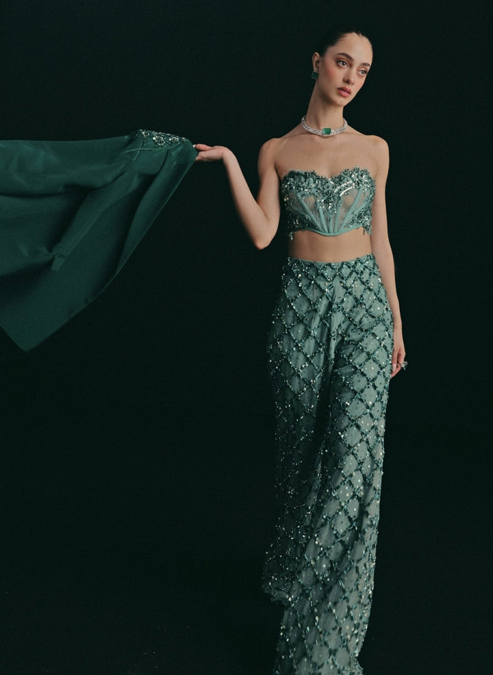 The Little Black Bow Green Lace Corset Pants Set With JacketFabilicious Fashion