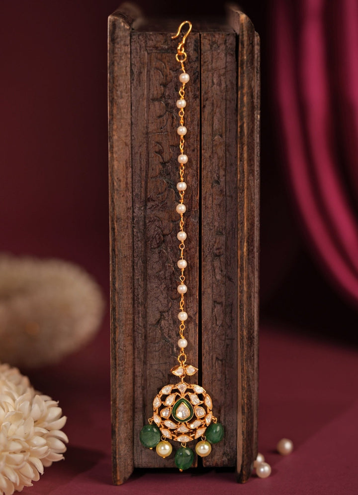Green Matte Gold Maangtikka Riana Jewellery - Fabilicious Fashion