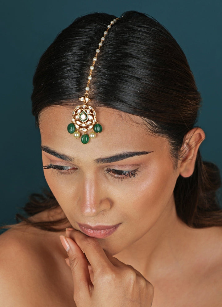 Green Matte Gold Maangtikka Riana Jewellery - Fabilicious Fashion