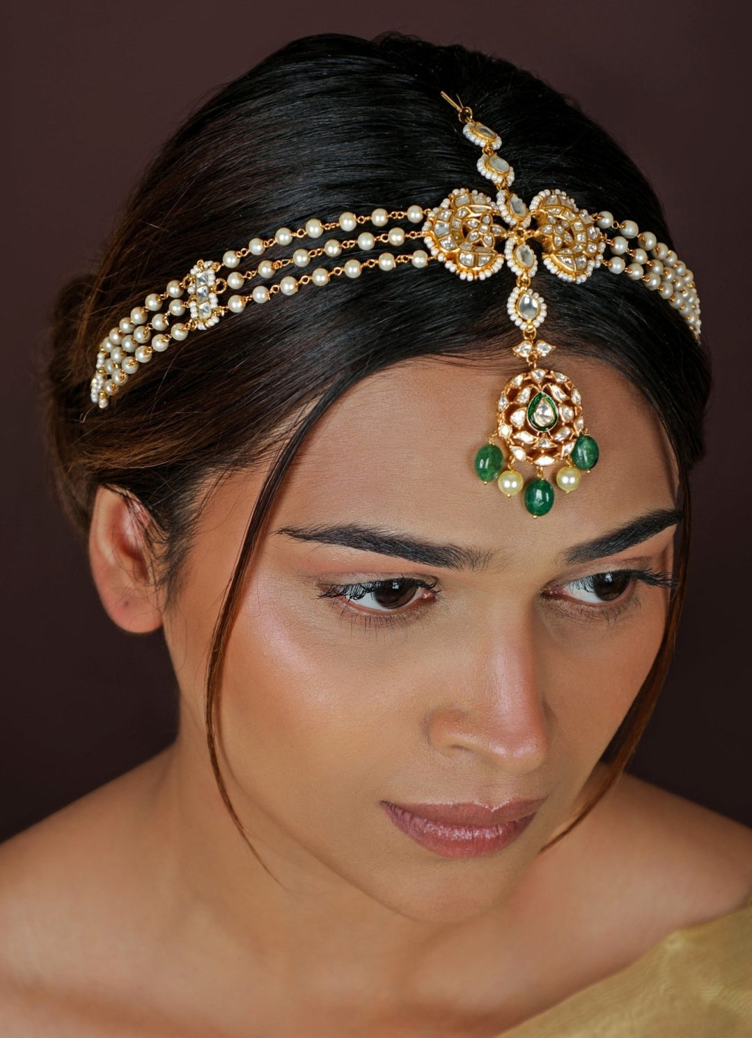 Green Matte Gold Mathapatti Riana Jewellery - Fabilicious Fashion