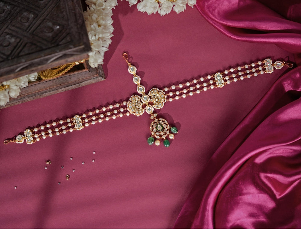 Green Matte Gold Mathapatti Riana Jewellery - Fabilicious Fashion