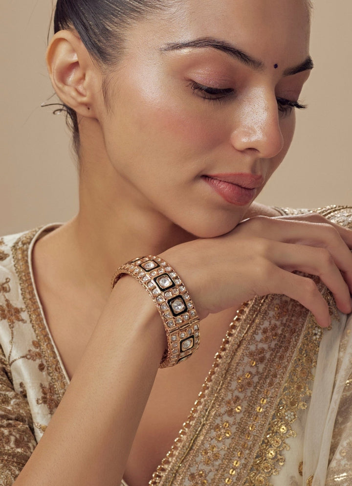 Green Meenakari And Kundan Gold Kada Vivinia by Vidhi Mehra - Fabilicious Fashion