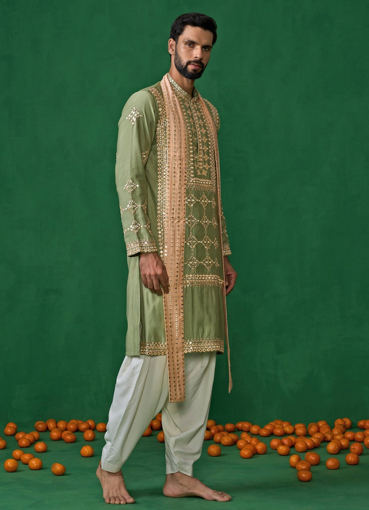Green Mirror Embroidered Silk Kurta Set Kalpraag - Fabilicious Fashion