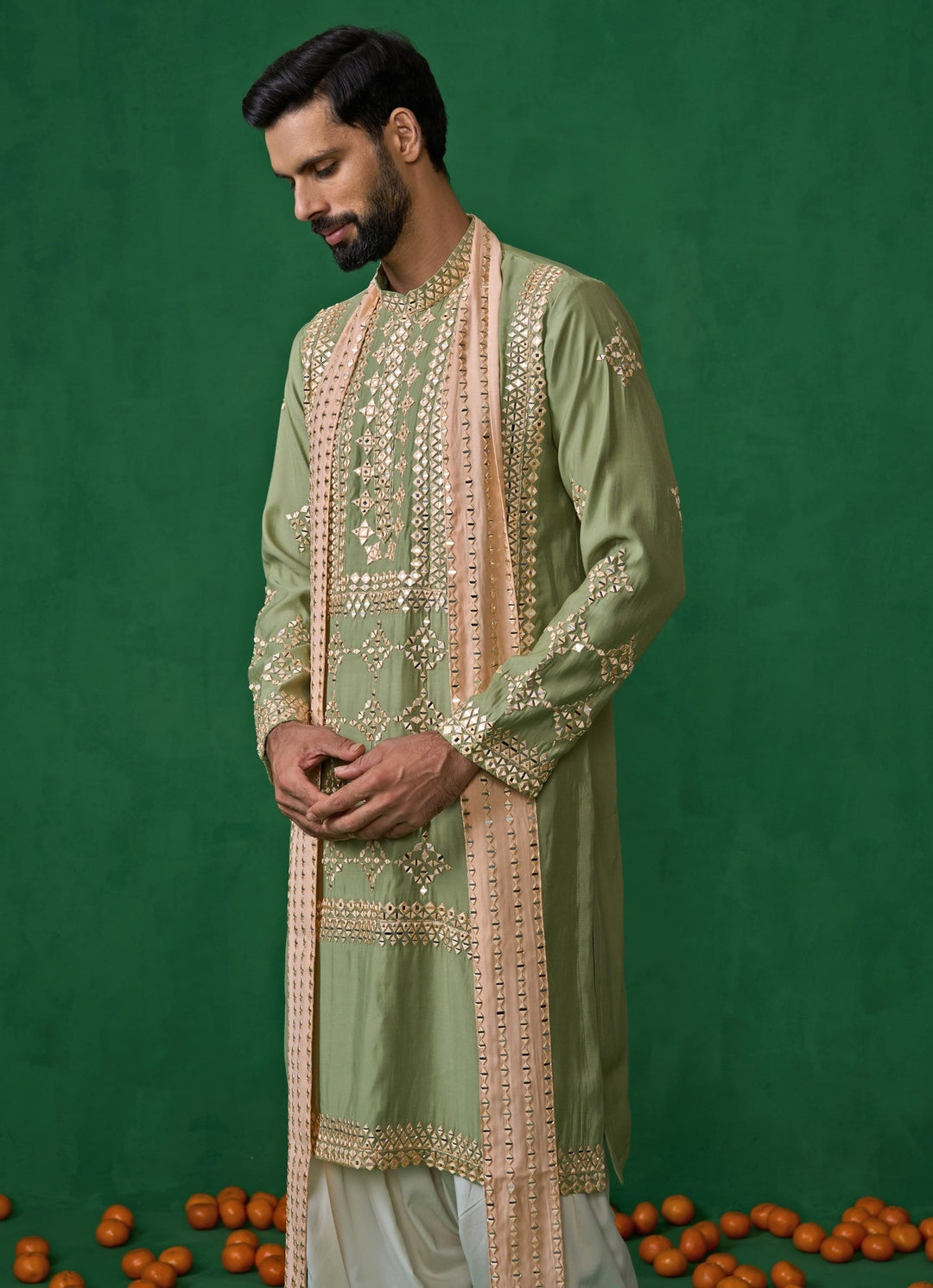 Green Mirror Embroidered Silk Kurta Set Kalpraag - Fabilicious Fashion