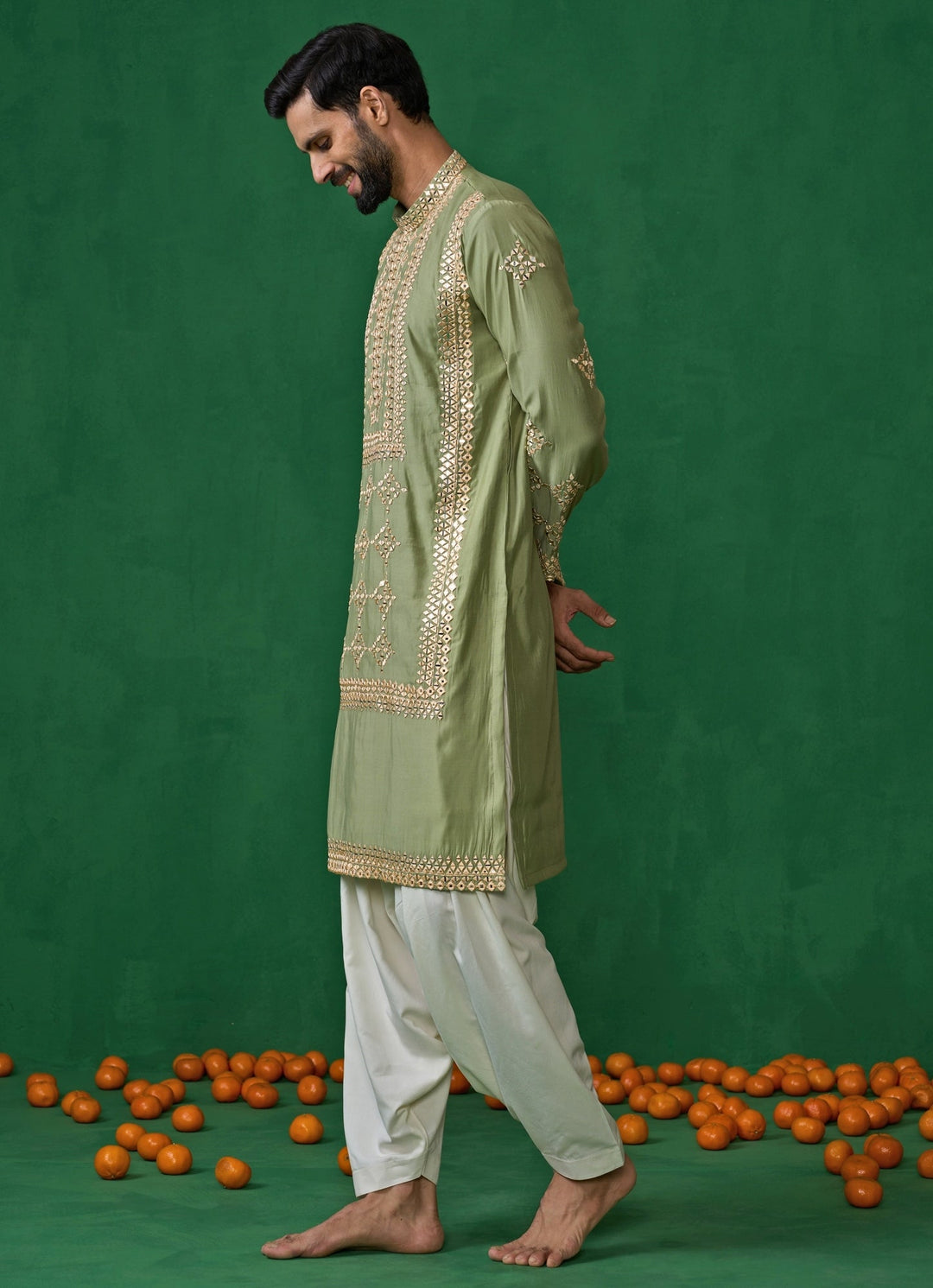 Green Mirror Embroidered Silk Kurta Set Kalpraag - Fabilicious Fashion