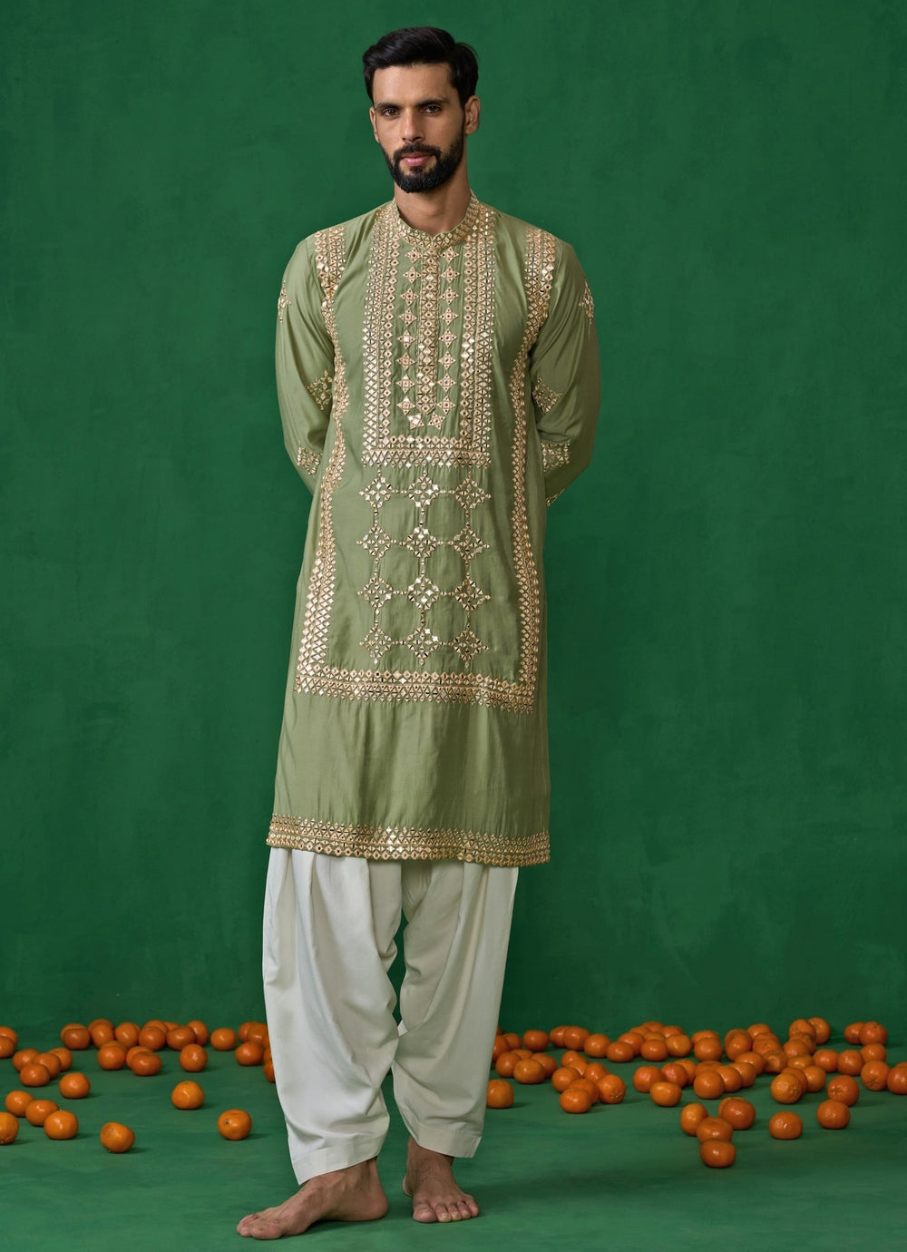 Green Mirror Embroidered Silk Kurta Set Kalpraag - Fabilicious Fashion