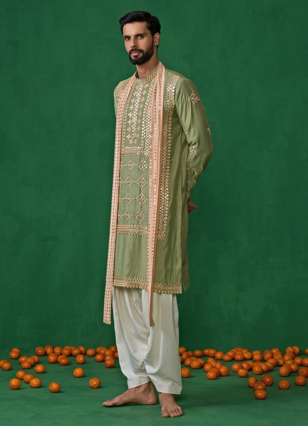 Green Mirror Embroidered Silk Kurta Set Kalpraag - Fabilicious Fashion