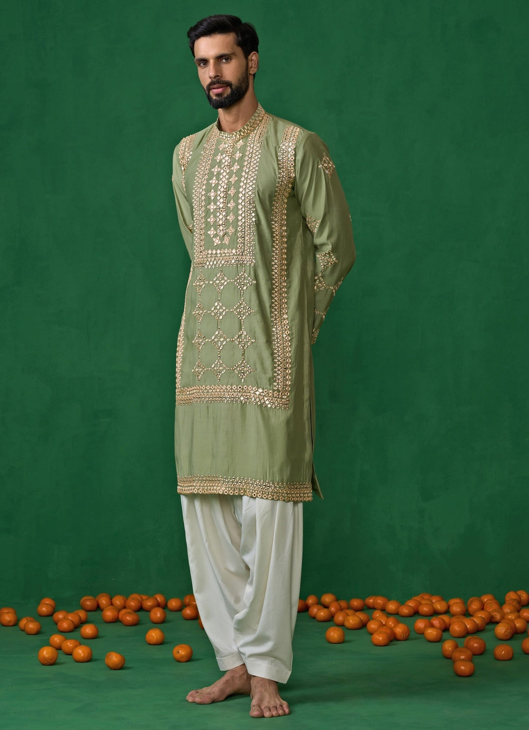 Green Mirror Embroidered Silk Kurta Set Kalpraag - Fabilicious Fashion