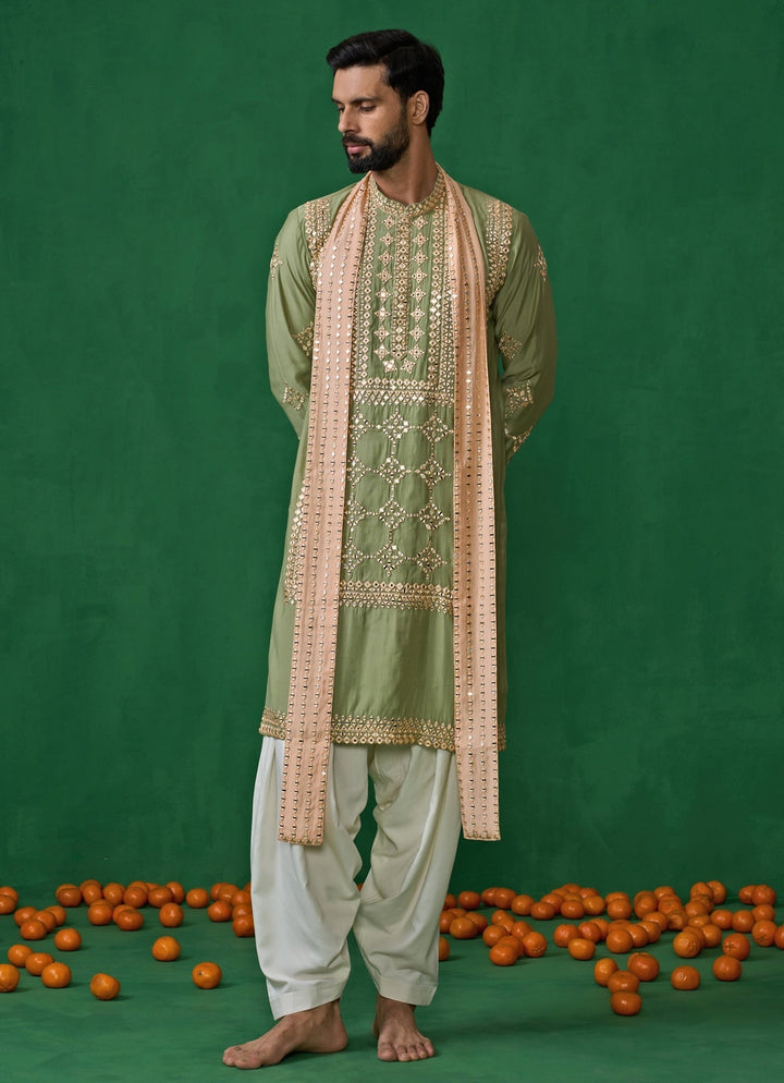 Green Mirror Embroidered Silk Kurta Set Kalpraag - Fabilicious Fashion