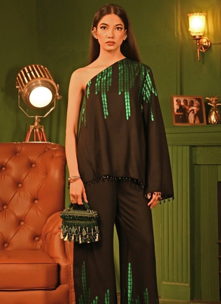 Green Mirrorwork Embellished Vanity Bag House of Kosha - Fabilicious Fashion