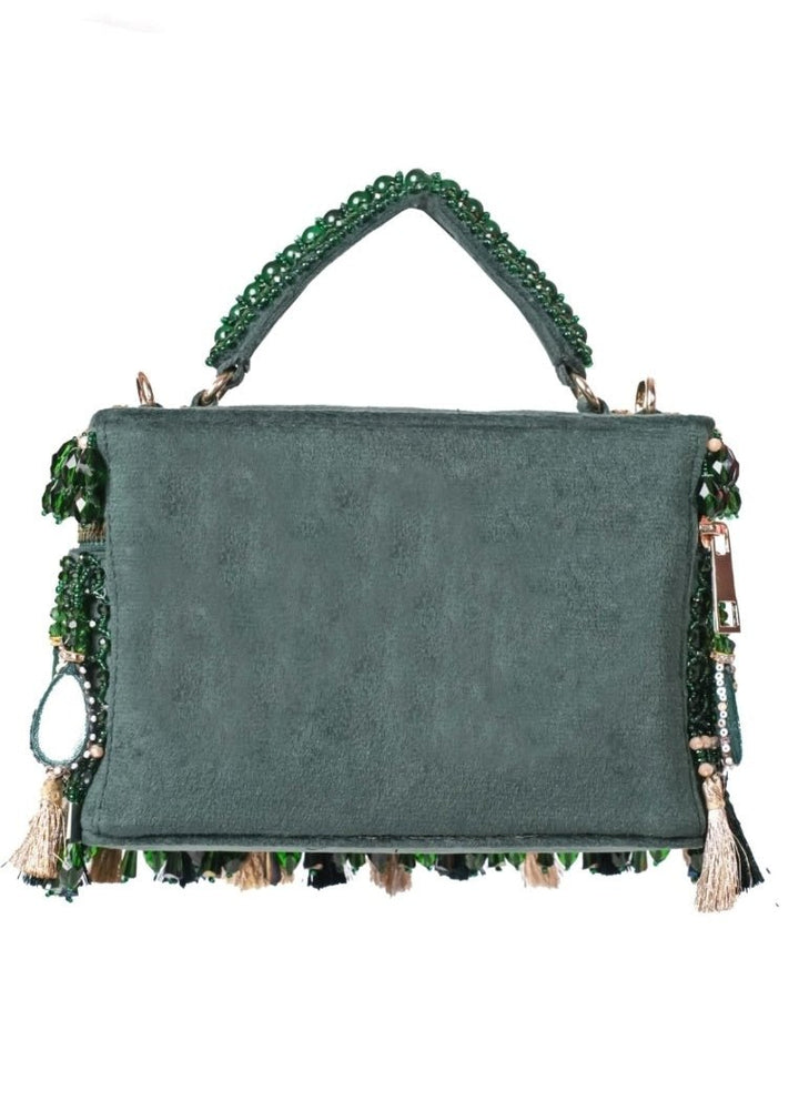 Green Mirrorwork Embellished Vanity Bag House of Kosha - Fabilicious Fashion