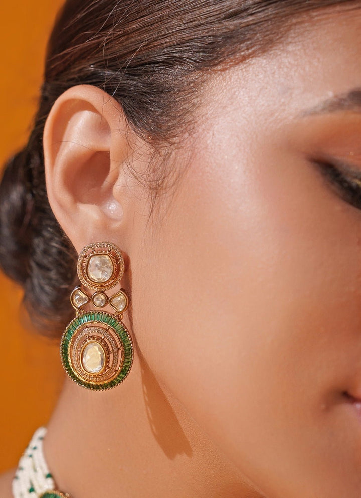 Green Moissanite Stone Gold Choker Set Zevar by Geeta - Fabilicious Fashion