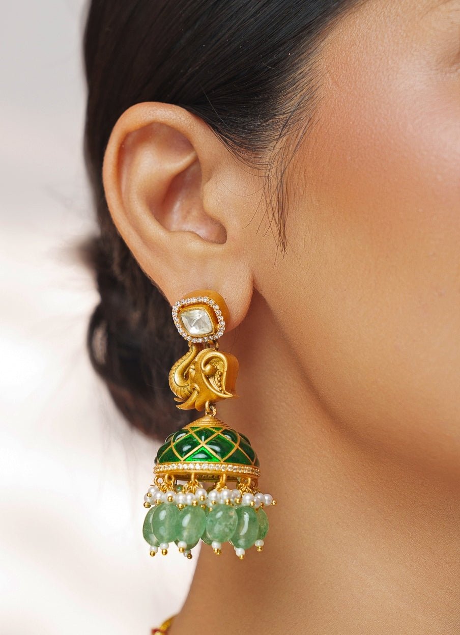 Green Moissanite Stone Gold Necklace Set Zevar by Geeta - Fabilicious Fashion