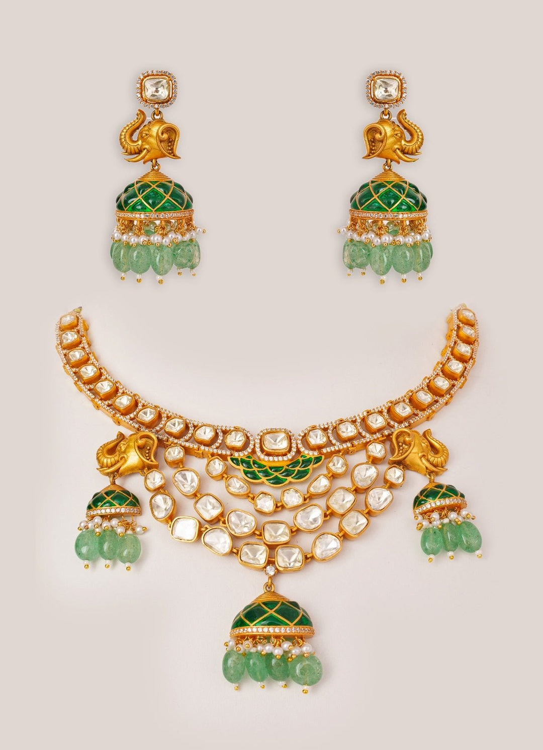 Green Moissanite Stone Gold Necklace Set Zevar by Geeta - Fabilicious Fashion