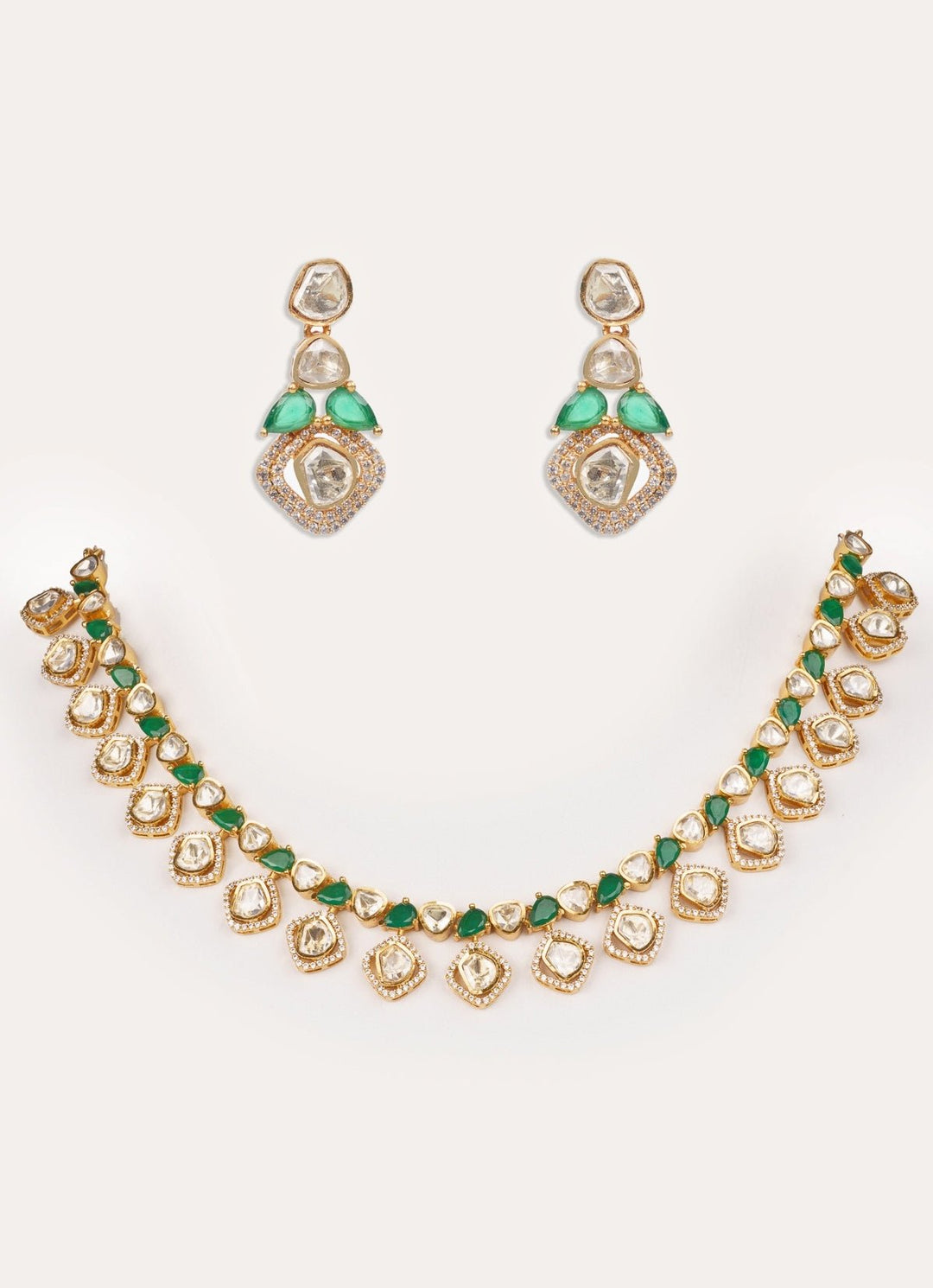 Green Moissanite Stone Gold Necklace Set Zevar by Geeta - Fabilicious Fashion