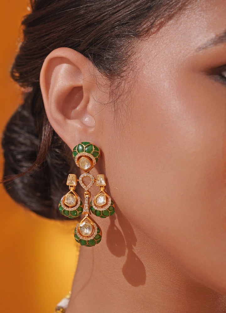 Green Moissanite Stone Gold Necklace Set Zevar by Geeta - Fabilicious Fashion