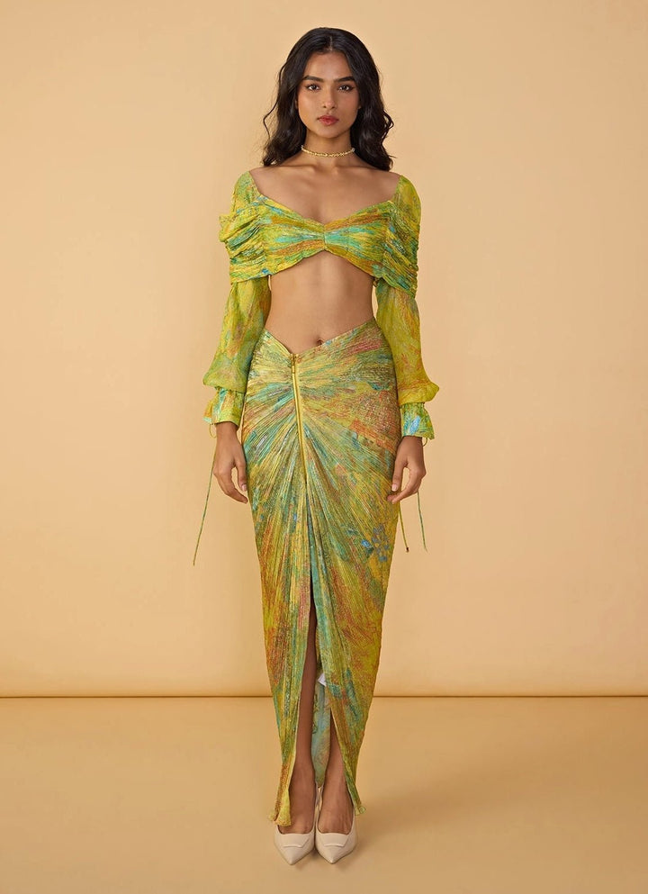 Green Multi Floral Print Skirt Set Saaksha & Kinni - Fabilicious Fashion