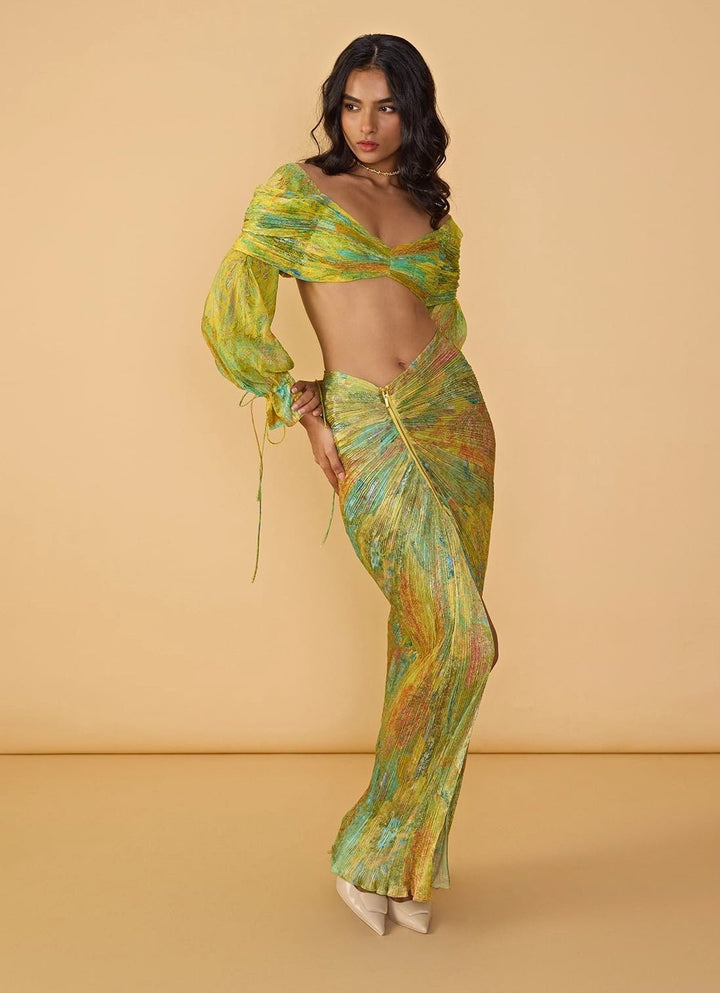 Green Multi Floral Print Skirt Set Saaksha & Kinni - Fabilicious Fashion